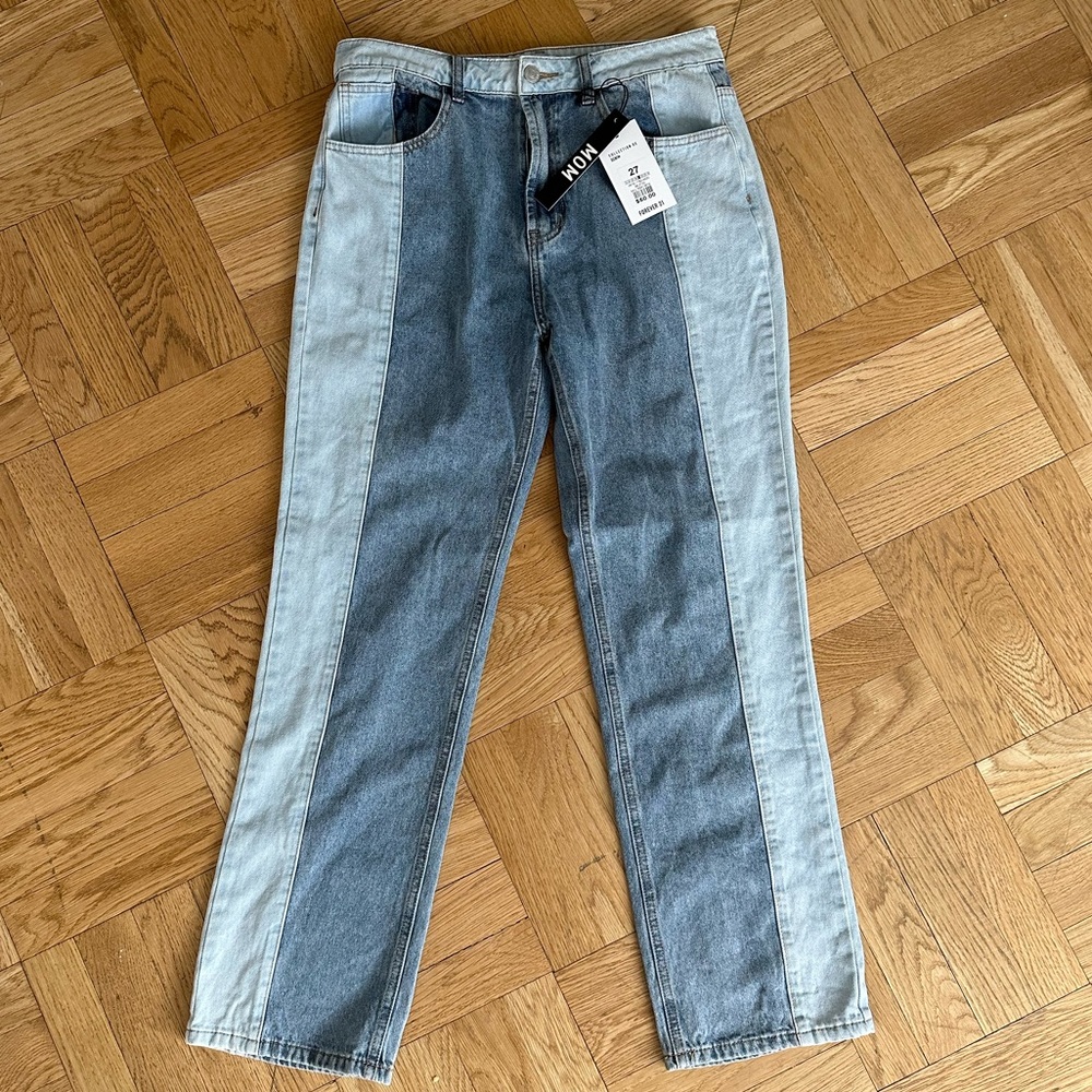 NWT Two-Tone Color Block Mom Jeans